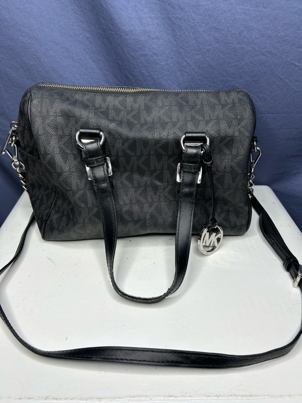 Michael Kors Satchel Bag Grayson Black Logo MK Monogram Crossbody Handbag